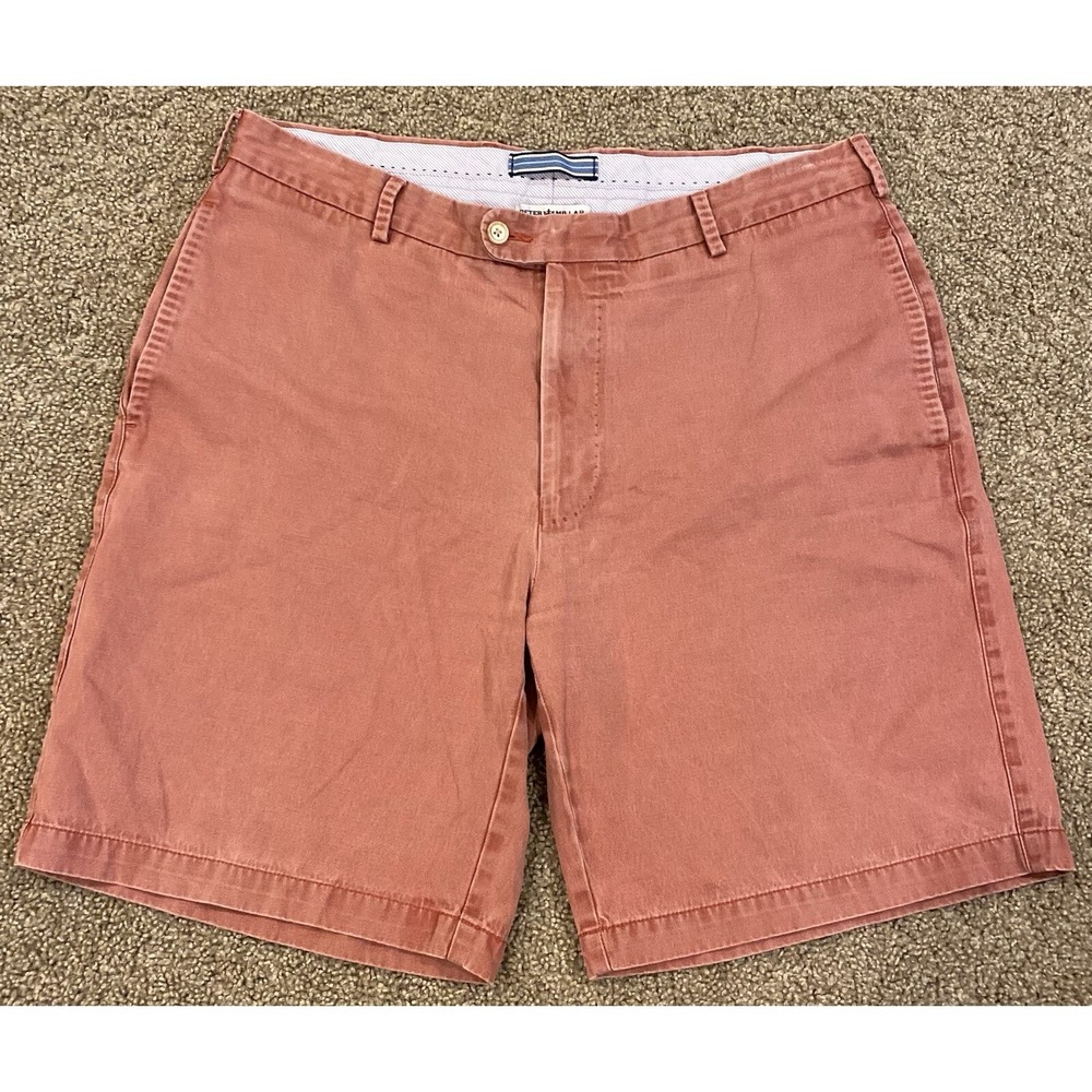 Peter Millar Winston Washed Twill Chino Men's Shorts  Size 36 Faded‎ Red/coral